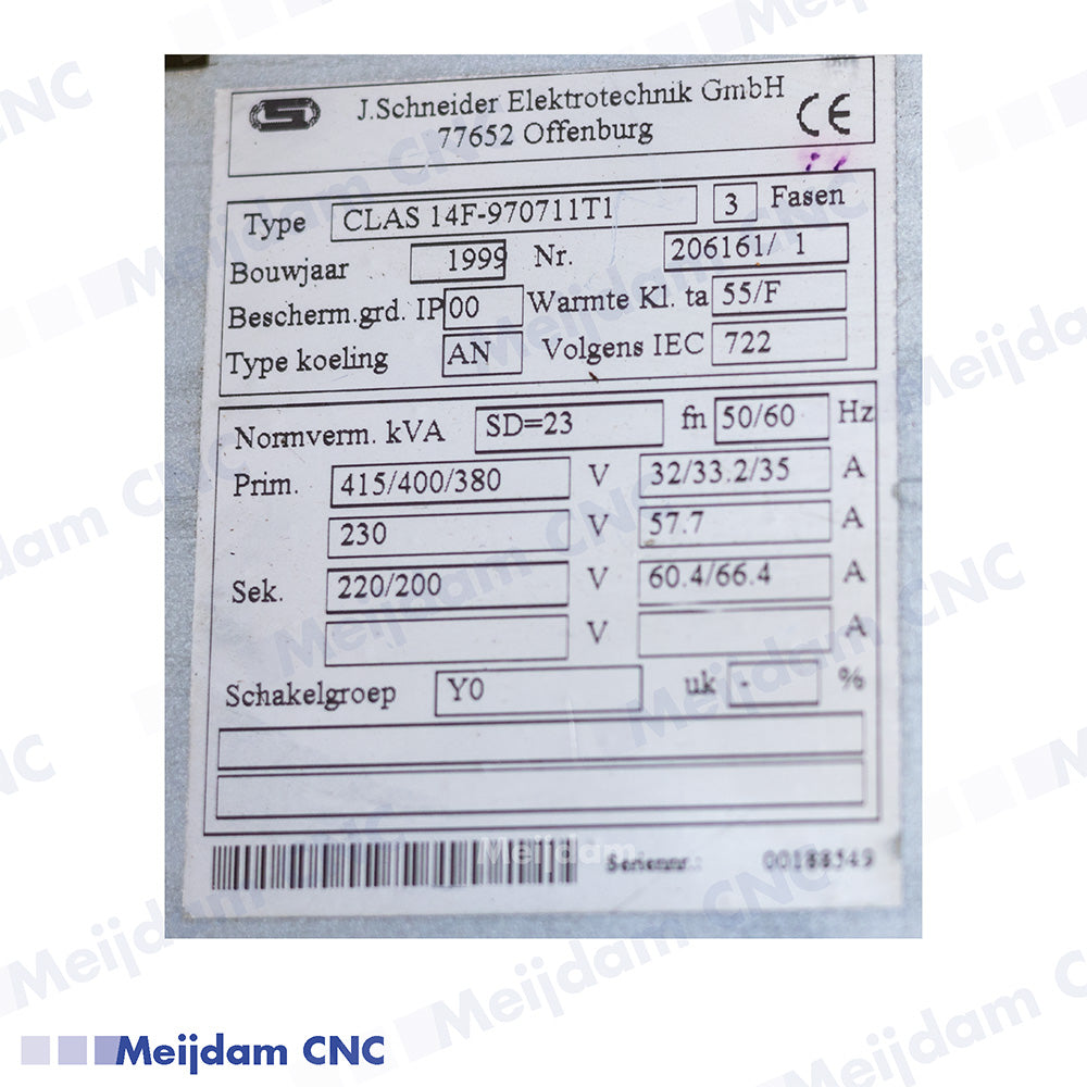 Transformer 23kVA | J. Schneider CLAS 14F-970711T1 Three-Phase Isolation Transformer (415/400/380V → 220/200V)